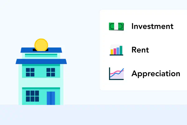 Illustration of a house with a euro sign, symbolizing investing in rental properties.